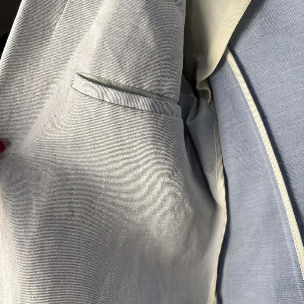 Banana Republic Classic Blazer Womens 14P Blue Chambray Single Button Petite